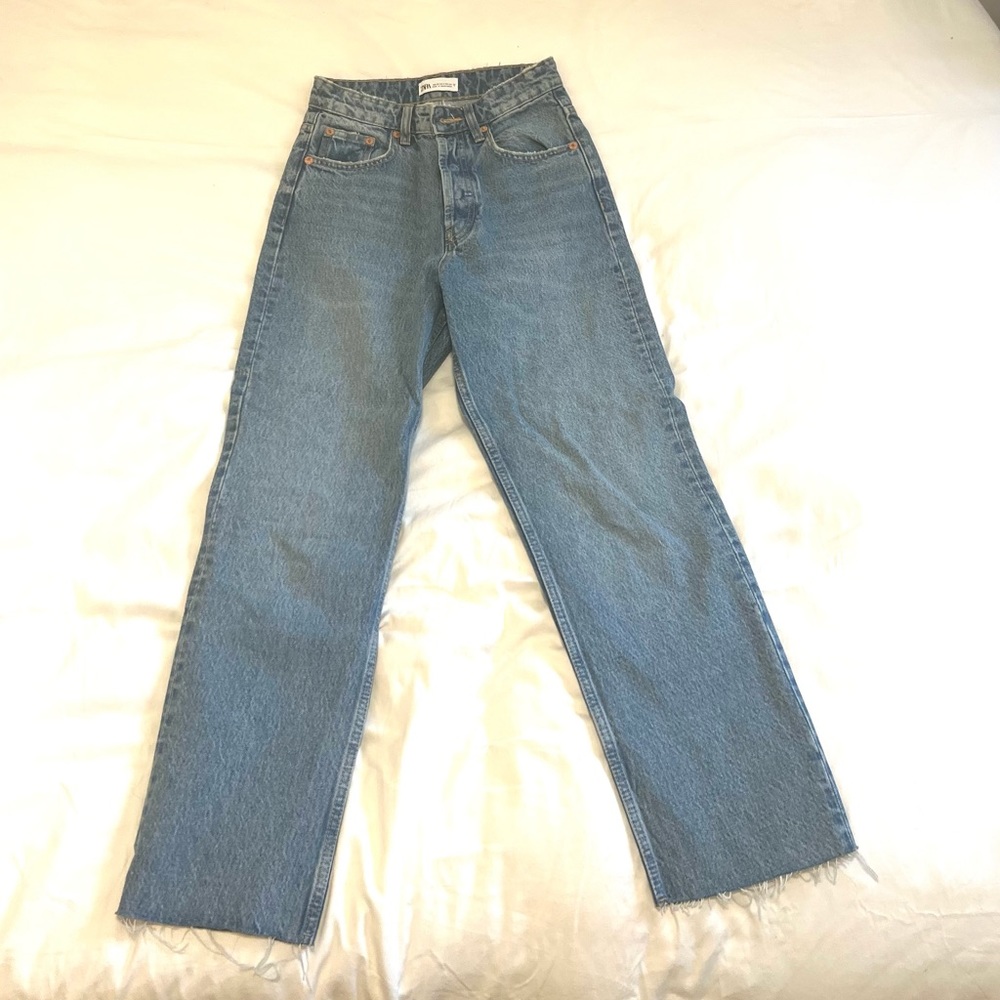 Zara high rise straight jeans